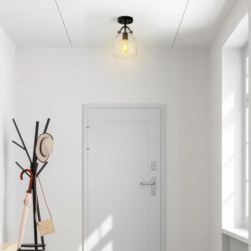 Miniatura 3 de GLOBE Electric 66000080 Lámpara de techo empotrada de 1 luz, negro mate, pantalla de vidrio angular, accesorios de iluminación de techo