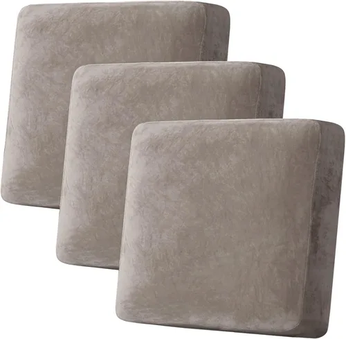 H.VERSAILTEX - Funda de terciopelo elástica y afelpada para protección de cojines de sofá biplaza, silla o sofá, 3 piezas, tamaño XL, color gris