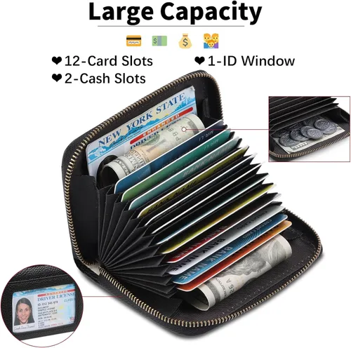 Miniatura 2 de SENDEFN Cartera de cuero para mujer, con bloqueo RFID, pequeñas carteras compactas, titular de la tarjeta de crédito con ventana de identificación