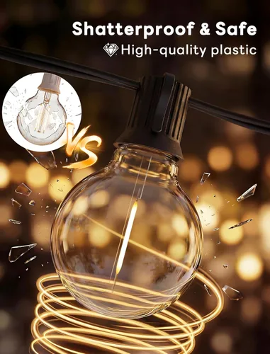 Miniatura 2 de Abeja - Cadena de luces para exteriores, de 25 pies con bombillas LED G40 tipo globo con 27 bombillas de plástico Edison (2 de repuesto), luces