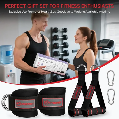 Miniatura 6 de FitBeast Ankle Straps for Cable Machines Women, Ankle Strap Set - Glute Kickback Ankle Strap & Gym Handles, Gym Ankle Straps for Resistance Bands