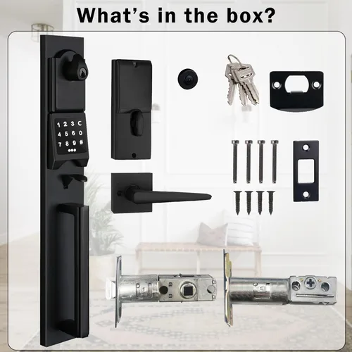 Miniatura 7 de NEWBANG Cerradura electrónica inteligente para puerta con teclado para una sola puerta, manija electrónica sin llave para puerta delantera con Negro