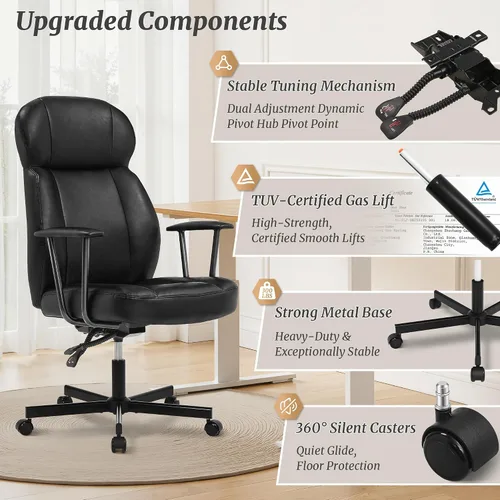 Miniatura 7 de Cozyman Silla ergonómica de piel sintética para oficina en casa, silla de escritorio ejecutiva de respaldo alto con cojín de 5 capas, respaldo Negro
