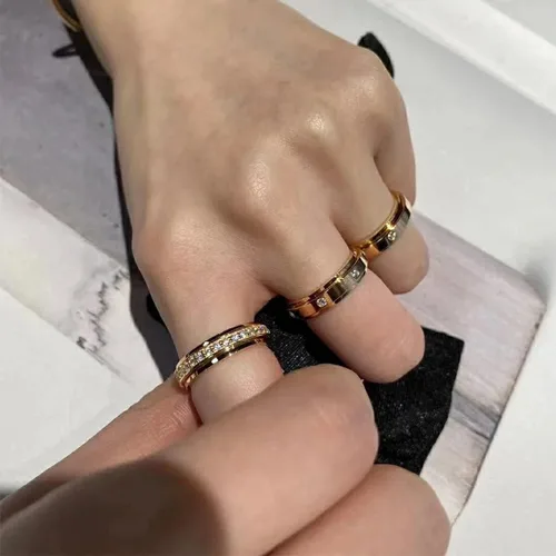 Miniatura 6 de Kainier Anillos de ansiedad chapados en oro de 14 quilates piedras de circonita cúbica anillos giratorios para mujeres y hombres anillos