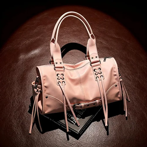 Miniatura 6 de Bolso de mano grande de poliuretano para mujer, bolso de hombro retro Boston con acento vintage, bolso de otoño con asa superior informal