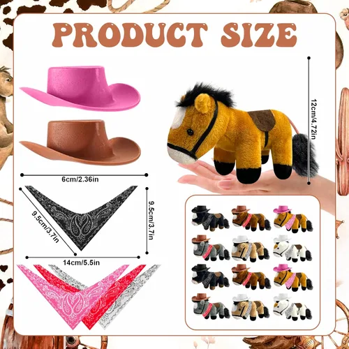Miniatura 2 de 12 Set Mini Horse Stuffed Toys Bulk Include 12 Mini Pony Plush 4.72 Inch with 12 Tiny Cowboy Hats and 12 Bandana DIY Crafts for Adopt a Horse Party