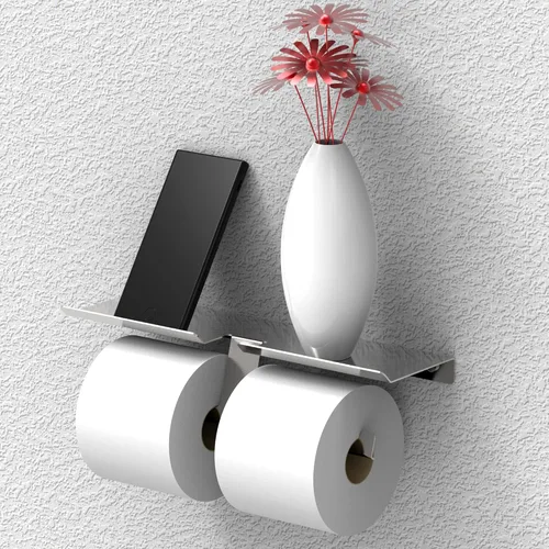 Miniatura 4 de Soporte de papel higiénico con estante para megarrollos, organizador de baño para teléfono celular, tableta o toallitas húmedas, fácil carga