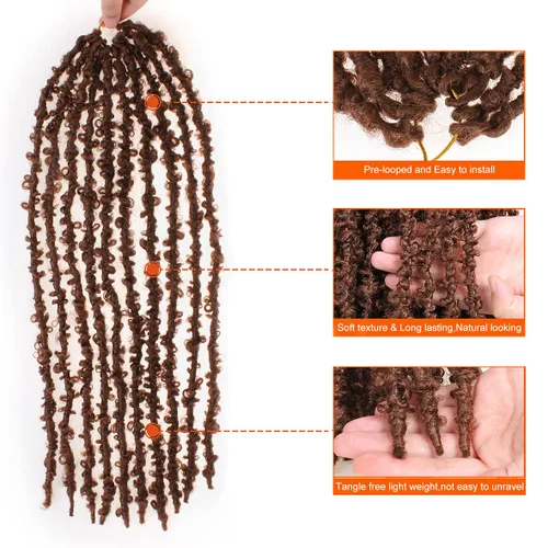 Miniatura 40 de ZRQ Butterfly Locs Cabello de Ganchillo Corto 6 Paquetes Negro Cabello Bob de Ganchillo 8 Pulgadas Locs Sintéticos Desordenados Desgastados Trenzas