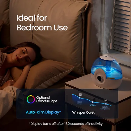 Miniatura 5 de raydrop Humidificadores de 2.2L para dormitorio, humidificadores de niebla fría con temporizador, perilla digital, humidificador pequeño silencioso