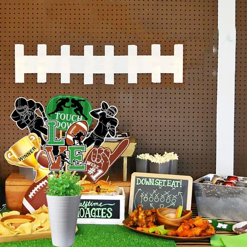 Miniatura 6 de 24 piezas de centros de mesa de fútbol para fiesta de fútbol, decoración de mesa de rugby para el día del juego, fútbol, touchdown, fiesta, tema