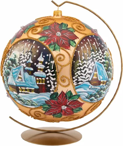 Miniatura 29 de Adorno navideño de capilla azul con soporte, bola de vidrio soplado polaco pintada a mano, bola extra grande de 8 pulgadas/200mm, adorno de fe eterna