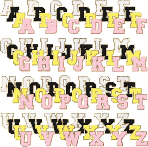 Miniatura 13 de 104 parches de letras termo-adhesivas de felpilla de la A-Z, parches de reparación del alfabeto, parches de letras bordadas para coser con borde Rosa