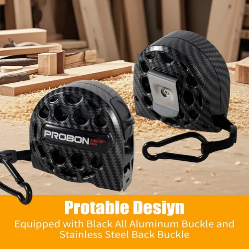 Miniatura 2 de Cinta métrica negra 25FT/7.5M de acero inoxidable con escala de doble cara, impermeable, retráctil, cinta de medición práctica para construcción