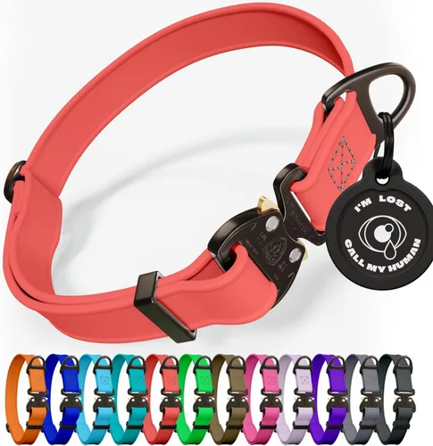 Miniatura 14 de Biothane - Collar de perro con hebilla de cobra, fabricado en Estados Unidos, etiqueta de identificación con código QR, collares de perro ajustables