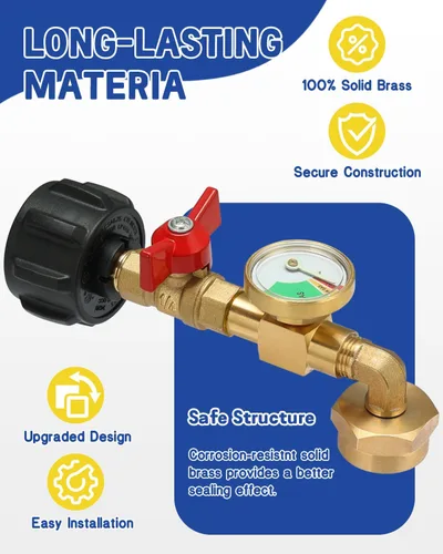 Miniatura 5 de Adaptador de recarga de propano mejorado con válvula y medidor, para llenar botellas de 1 libra desde un tanque de 20 libras, se adapta a tanques