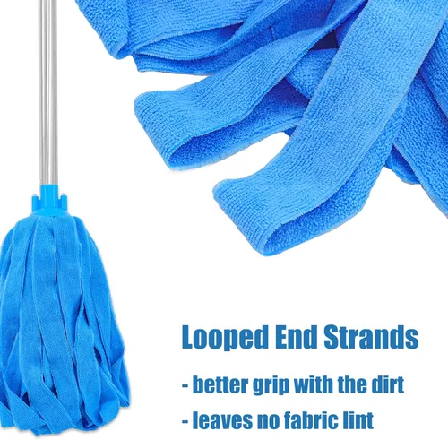 Miniatura 3 de Repuesto de trapeador de tela de microfibra azul compatible con poste de roscado estándar de 3/4 pulgadas (2)
