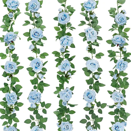 ZIFTY 5 guirnaldas de flores azules de 32.5 pies, enredaderas de flores falsas, guirnalda floral artificial para colgar hiedra rosa para decoración