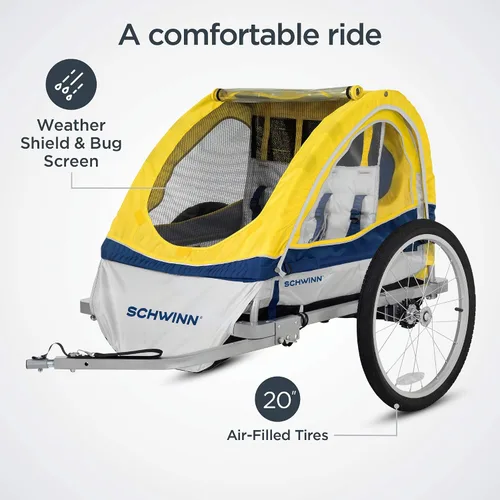 Miniatura 3 de Schwinn Echo - Remolque de bicicleta para niños, máximo de 2 niños con peso total de 80 libras, toldo, neumáticos llenos de aire de 20 pulgadas