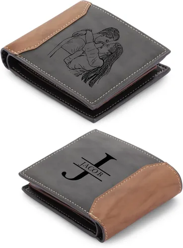 Jewelstruck Billetera para hombre, billetera personalizada para hombre, carteras personalizadas para hombre, iniciales grabadas con imagen, día del