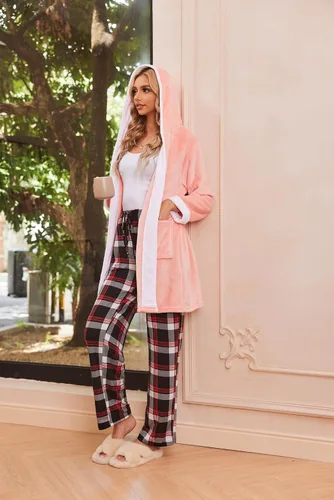 Miniatura 5 de Ekouaer - Pantalones cómodos de pijama, con bolsillos, a cuadros, elásticos y con cordón, para mujer