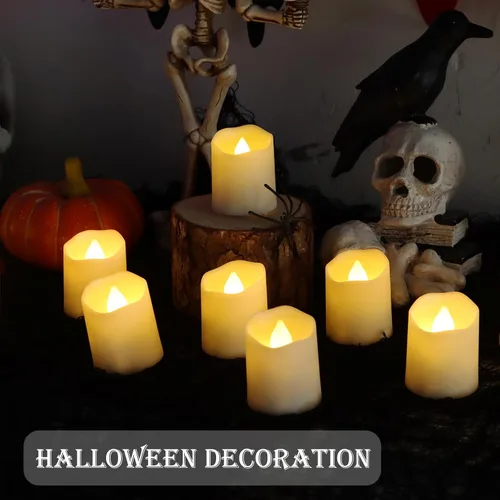 Miniatura 3 de FPOO Velas de té recargables sin llama con temporizador y control remoto, 12 velas votivas LED parpadeantes con 2 cables de carga USB, vela falsa