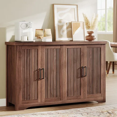 Miniatura 14 de Memobarco Aparador Acanalado con Almacenamiento, Credenza Moderna con 4 Puertas y Estantes Ajustables, Consola de Mesa de Bar de Café de Madera