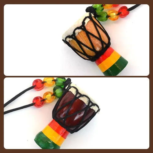 Miniatura 3 de 10 collares de instrumentos de madera clásicos de tambor Djembe mini colgante africano tambor bongos percusión joyería collar tambores para adultos