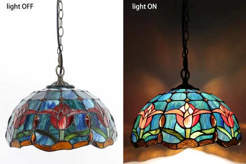 Miniatura 5 de Tiffany - Lámpara colgante con enchufe, lámpara colgante de vitrales de 12 pulgadas, cadena de 39 pulgadas, cable de 15 pies para sala de estar