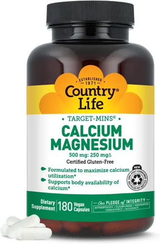 Miniatura 7 de Country Life Target-Mins Complejo de calcio y magnesio - 1000 mg de calcio, 500 mg de magnesio, suplemento sin gluten para la salud ósea