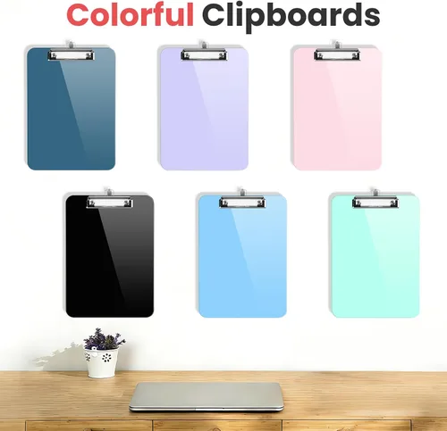 Miniatura 7 de Sooez Portapapeles de plástico con soporte para bolígrafo, [10% más grueso] Tableros de clip de 8.5 x 11 pulgadas con clip de perfil bajo, bonito