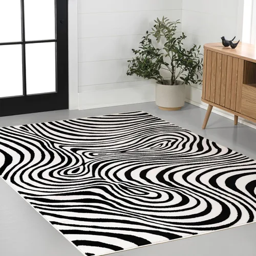 Miniatura 24 de Eyely NCS103F-28 Maribo High-Low Abstract Groovy Striped Black/White - Alfombra de pasillo de 2 x 8 pies, negro/blanco, 2 pies x 8 pies