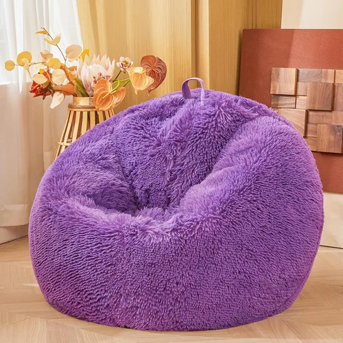 Miniatura 17 de Fundas para puf de pelo sintético mullido color beige, funda para silla puff de felpa suave color beige para niños y niñas, almacenamiento de puf