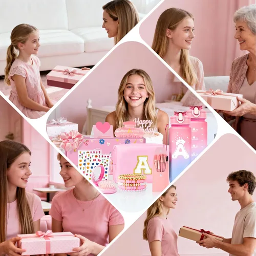 Miniatura 8 de Awfrky Bolsa de maquillaje con inicial, regalos de graduación, regalos de cumpleaños para niñas de 4, 5, 6, 7, 8, 9, 10, 11, 12 años, regalos