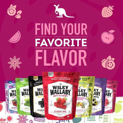 Miniatura 7 de Wiley Wallaby Dulces de regaliz gourmet de 5.5 onzas de sabor australiano suave y masticable, sin gluten, sabor australiano (5.5 onzas