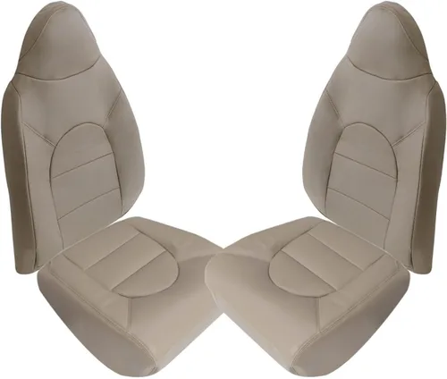 NLQR Fundas de asiento de cuero de repuesto para parte inferior y superior del lado del conductor y del pasajero, color tostado, compatibles con