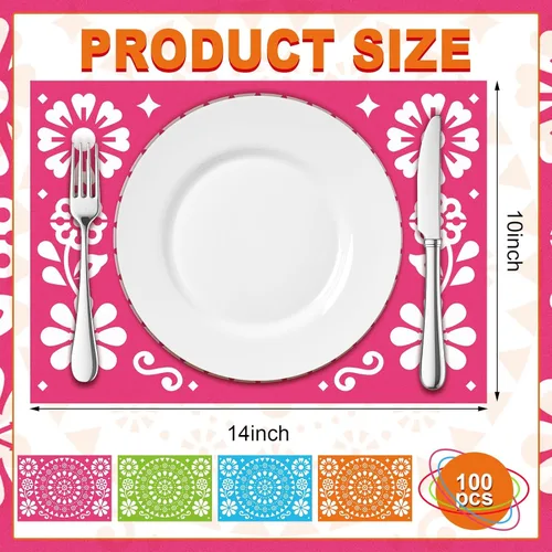 Miniatura 3 de Yingzhao 100 manteles individuales desechables de papel mexicano para fiestas, manteles individuales de Picado Cinco de Mayo, a granel para mesa