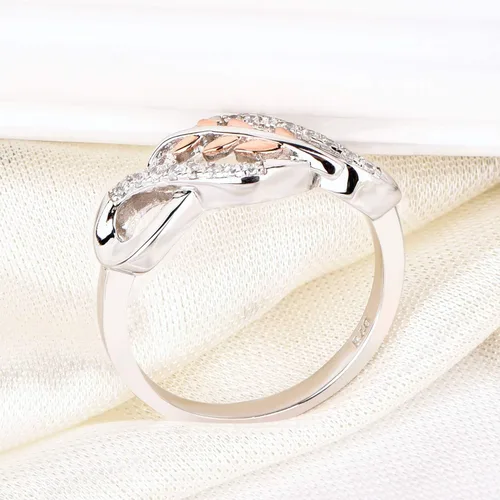 Miniatura 4 de JO WISDOM Anillo de plata de ley 925 con nudo infinito y hoja de oro rosa con circonita cúbica