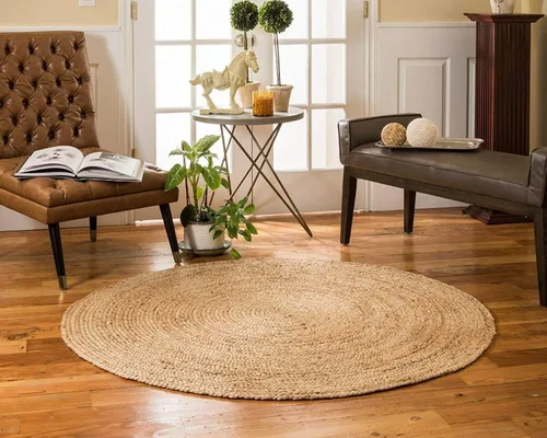 Miniatura 7 de Alfombra de algodón de yute, hecha a mano, tradicional, tejida a mano, alfombras naturales para entrada, dormitorio, comedor, decoración rústica