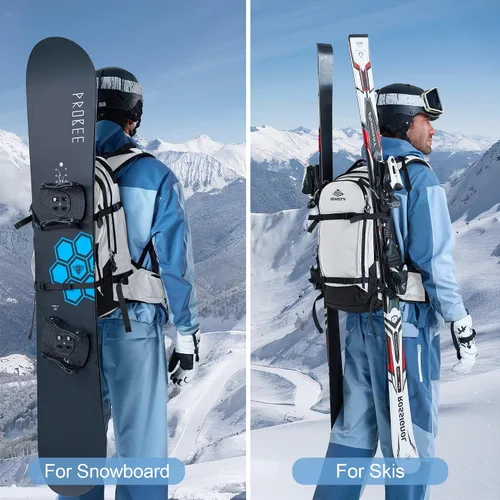 Miniatura 6 de SEMSTY Mochila de hidratación de esquí de 25 litros con vejiga de agua de 2 L, arnés aislado, mochila impermeable para viajes de snowboard, esquí