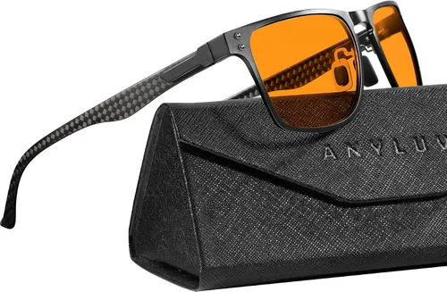 ANYLUV Gafas de luz azul para hombre + lentes de bloqueo de luz azul para computadora de metal Al-Mg