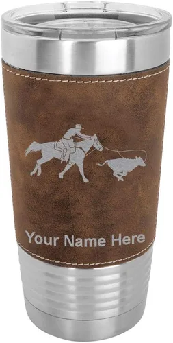 Miniatura 10 de LaserGram Vaso aislado al vacío de 20 onzas, con grabado personalizado incluido (cuero sintético, estilo béisbol)