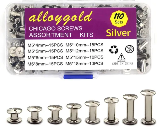 Miniatura 19 de Juego de 90 tornillos de acero inoxidable 304 Chicago de cuero, 7 tamaños de remaches para manualidades, ropa, zapatos, cinturones, bolsas
