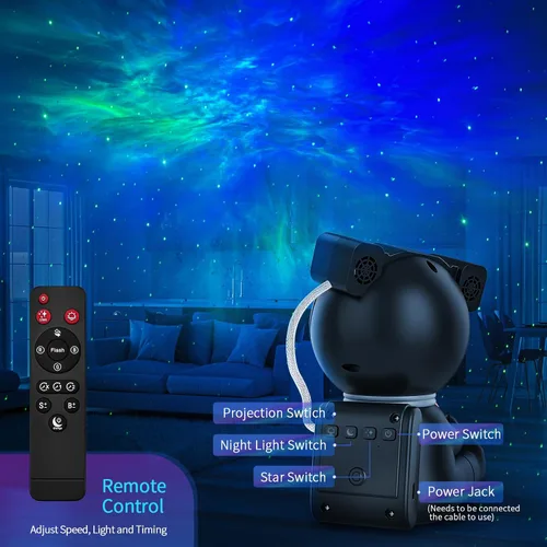 Miniatura 4 de Cayclay Proyector astronauta de galaxia, proyector de estrellas con temporizador y control remoto, luz nocturna con lámpara de luna, lámpara LED