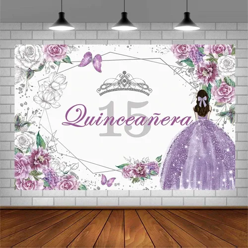 Miniatura 3 de Sendy - Telón de fondo de quinceañera para cumpleaños de quinceañera de 15 años para Sweet Girl Mis Quince Anos, decoraciones de fiesta de 15