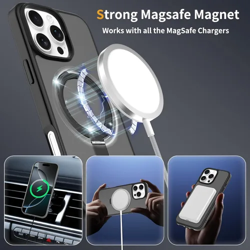 Miniatura 2 de Funda con soporte ultra magnético para iPhone 15 Pro [protección militar contra caídas] [compatible con MagSafe] a prueba de golpes, translúcida