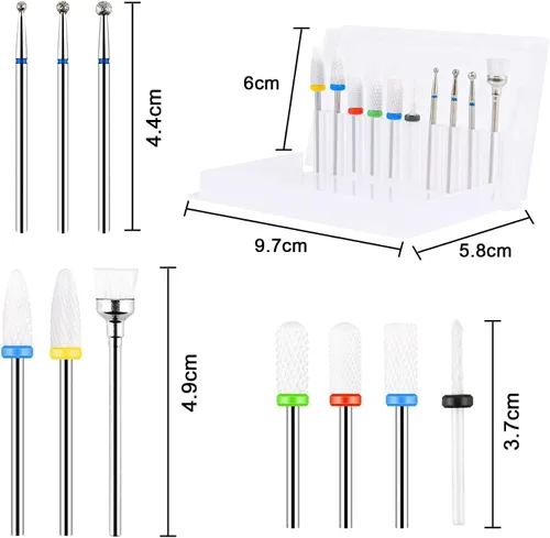 Miniatura 2 de URAQT Juego de brocas de cerámica para uñas, 10 piezas de brocas eléctricas de 3/32 pulgadas, brocas profesionales para pulir cutículas para uñas