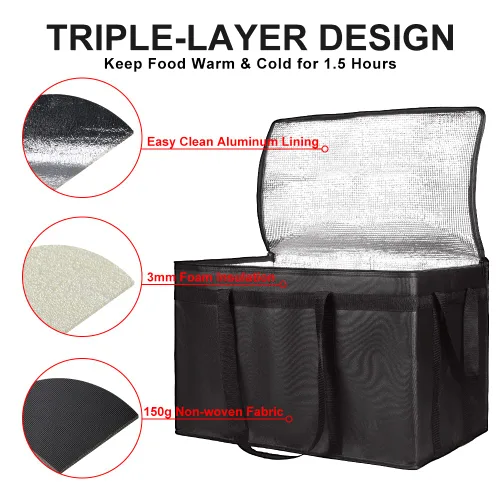 Miniatura 4 de Bolsa aislada para entrega de alimentos, XXXL aislada reutilizable para comestibles/bolsas calientes, bolsa de mano para compras/viajes/Doordash