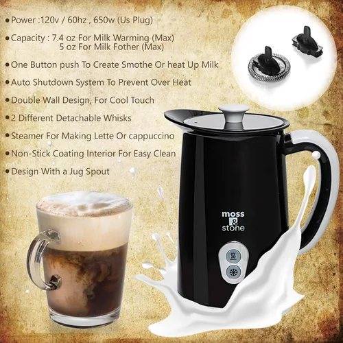 Miniatura 4 de Moss & Stone Espumador Eléctrico de Leche para Arte de Lata, Máquina Eléctrica para Cappuccino y Calentador de Leche, Fabricante de Espuma Caliente