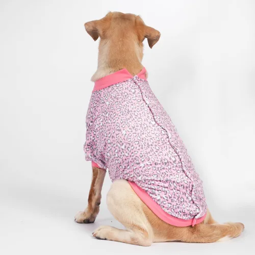 Miniatura 8 de LovinPet Chaqueta para mastín, ropa de invierno ligera de franela mejorada, tela agradable a la piel, ropa fina con estampado de leopardo rosa