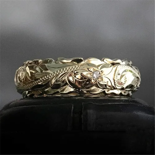 Miniatura 3 de Juego de anillos de acero inoxidable con flores doradas, plateadas, joyas elegantes 925 y anillos de plata (oro, 9)
